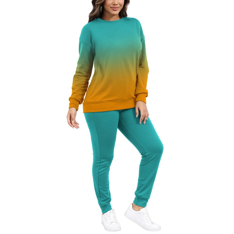 HBQ Two Piece Outfits For Women Casual Long Sleeve Sweatsuits Jogger Tracksuits Lounge Sets With Pockets-Gradient-X-Large - Image 3