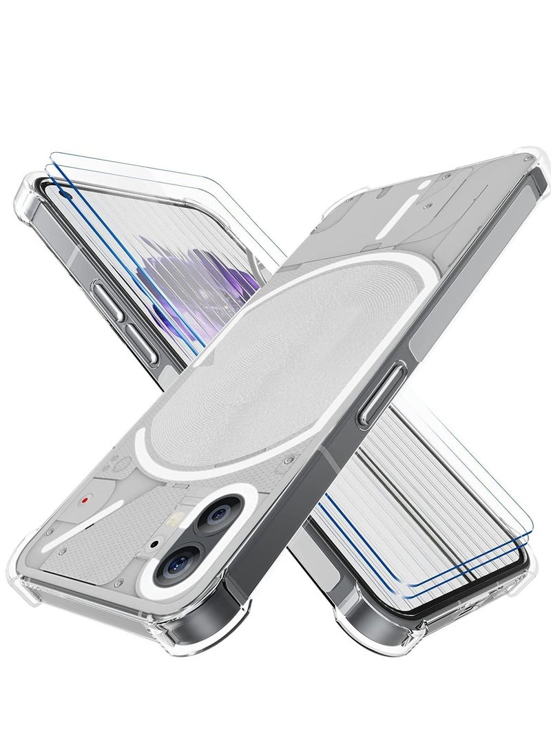 Nothing Phone 1 Case with 2 Pack Tempered Glass Screen Protector, Crystal Clear TPU Silicone Case with Airbag Corners, Drop Protection Cover For Nothing Phone 1 - Image 1