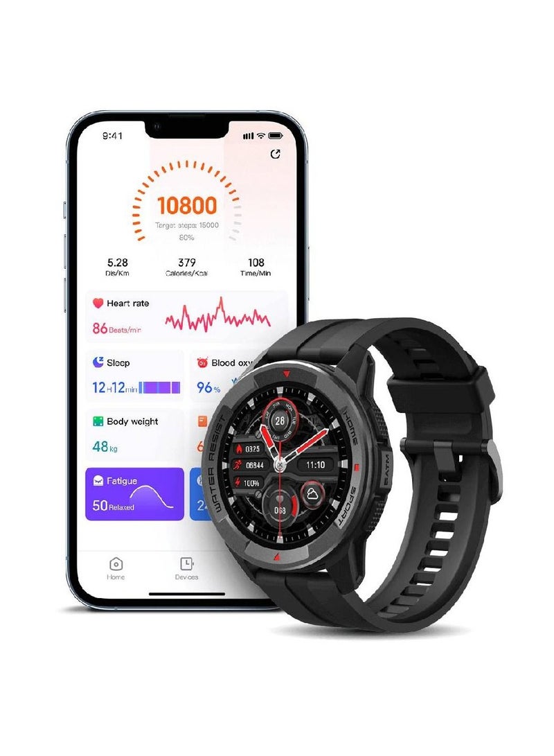 ميبرو بلوٹوتھ اسمارٹ واچ 1.3 انچ AMOLED اسکرین 38 اسپورٹس موڈز دل کی شرح خون آکسیجن سلیپ مانیٹرنگ واٹر ریزسٹنٹ 350mAh بیٹری 60 دن طویل اسٹینڈ بائی ٹائم ملٹی لینگویج - بلیک - Image 5