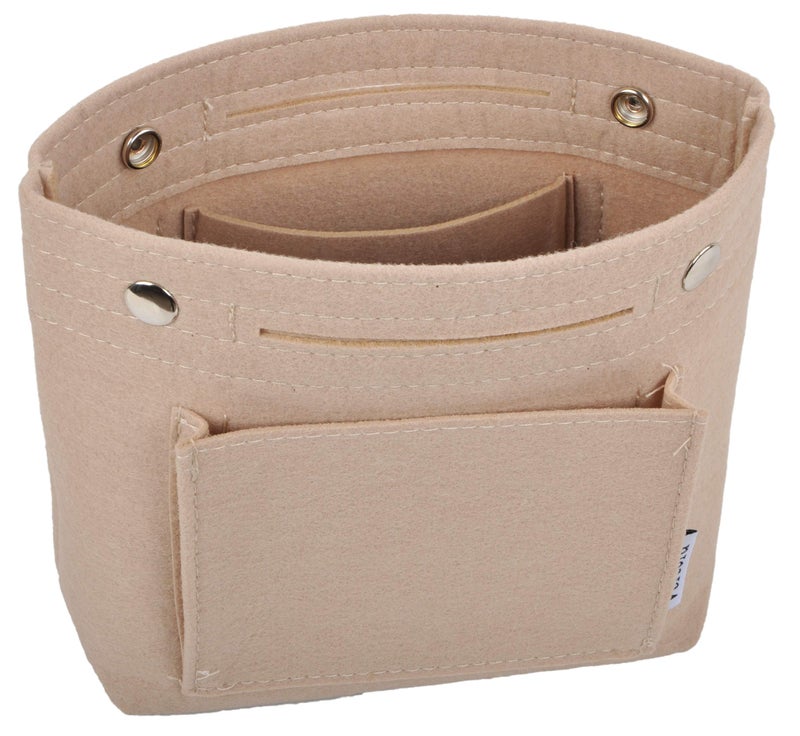 Vercord Mini Slim Small Felt Purse Organizer Insert Inside Handbag Tote Pocketbook for Women Beige - Image 1
