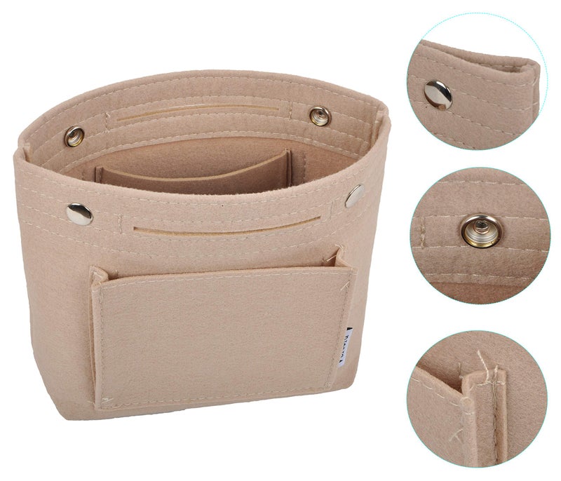 Vercord Mini Slim Small Felt Purse Organizer Insert Inside Handbag Tote Pocketbook for Women Beige - Image 4