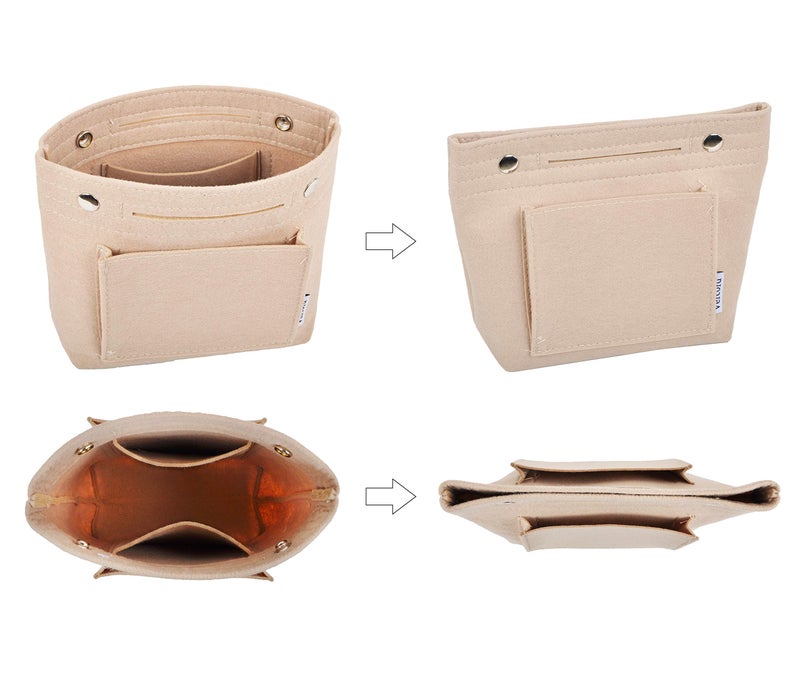 Vercord Mini Slim Small Felt Purse Organizer Insert Inside Handbag Tote Pocketbook for Women Beige - Image 5