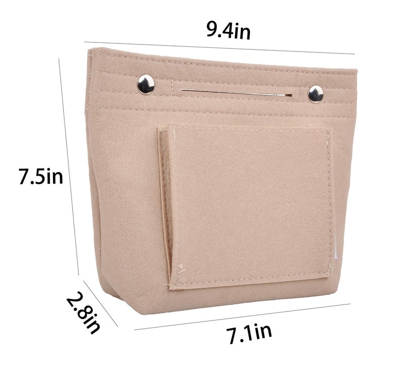 Vercord Mini Slim Small Felt Purse Organizer Insert Inside Handbag Tote Pocketbook for Women Beige - Image 3