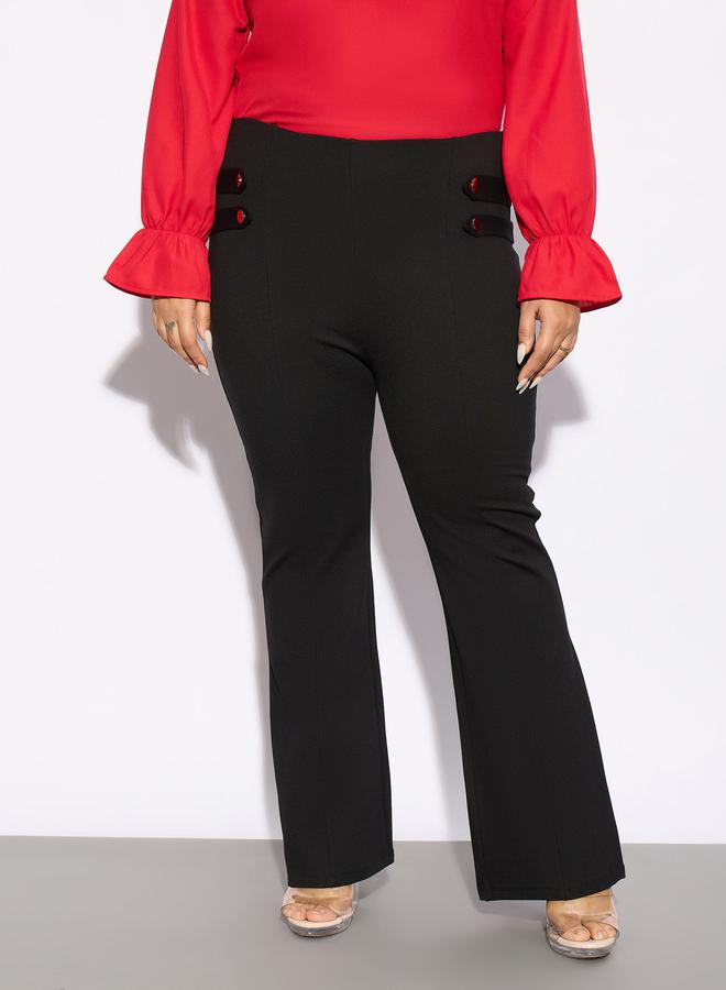 SASSAFRAS Plus Solid Bell Bottom Trouser with Button Detail - Image 1