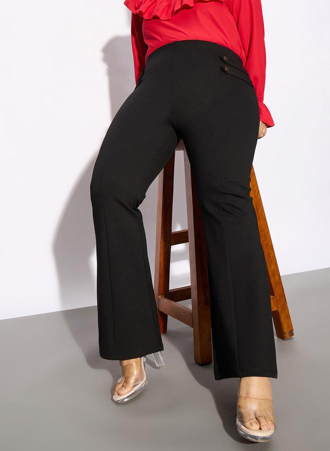 SASSAFRAS Plus Solid Bell Bottom Trouser with Button Detail - Image 2