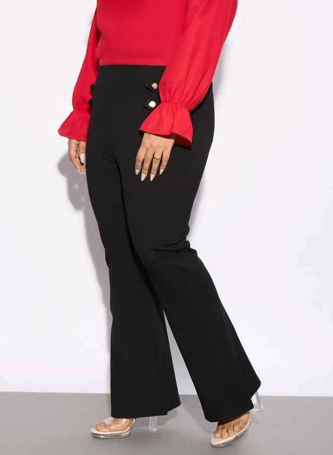 SASSAFRAS SASSAFRAS Plus Solid Bell Bottom Trouser with Button Detail