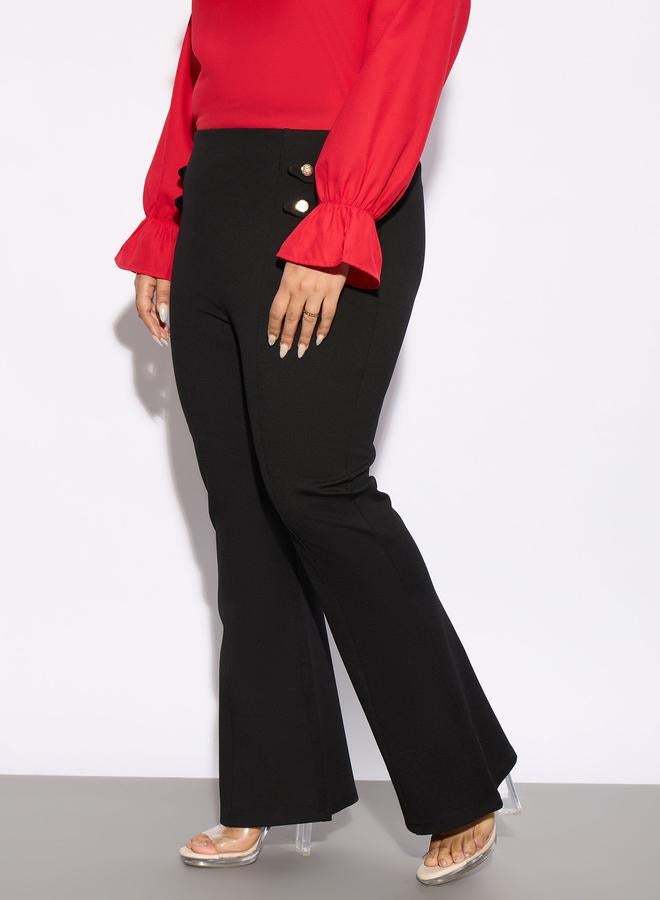 SASSAFRAS Plus Solid Bell Bottom Trouser with Button Detail - Image 3