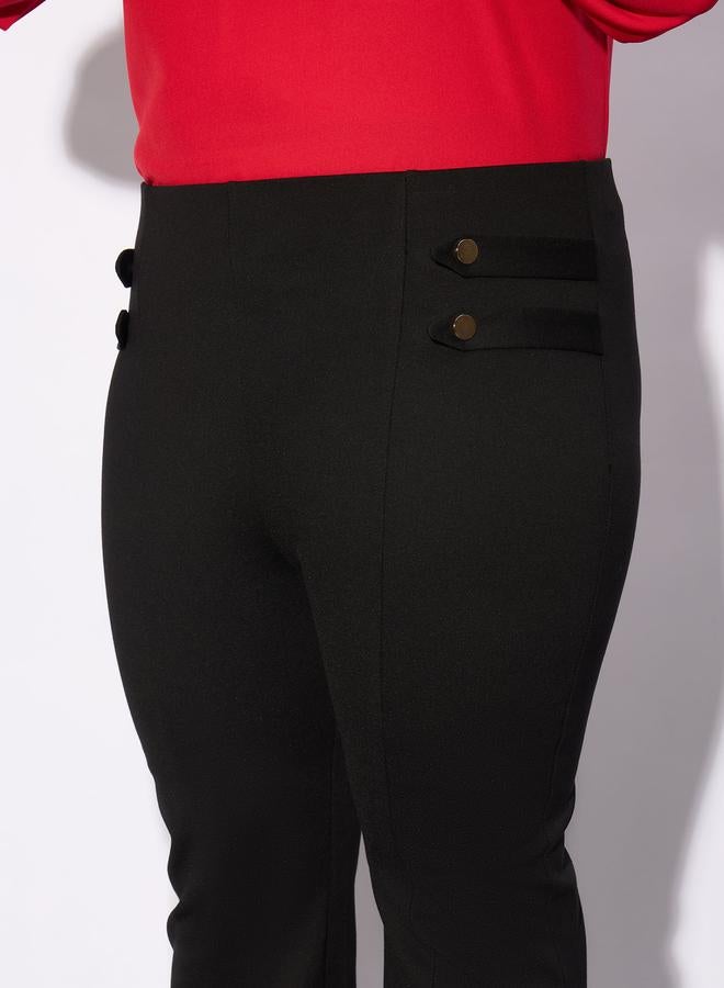 SASSAFRAS Plus Solid Bell Bottom Trouser with Button Detail - Image 4