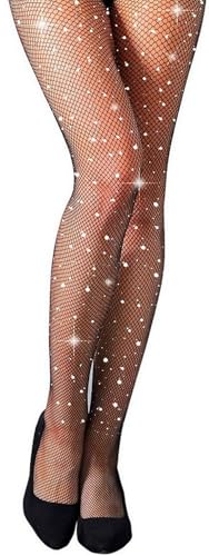 MengPa Women's Fishnets Sparkly Tights High Waist Rhinestone Stockings Party Thigh High Pantyhose (Small Hole-Black) US2466A - Image 1