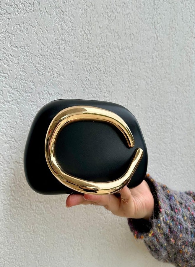 CUXVA PU Leather Evening Handbags for Women Hand-held Clutch Purse with Chain Vintage Metal Decoration Crossbody Bag - Image 3