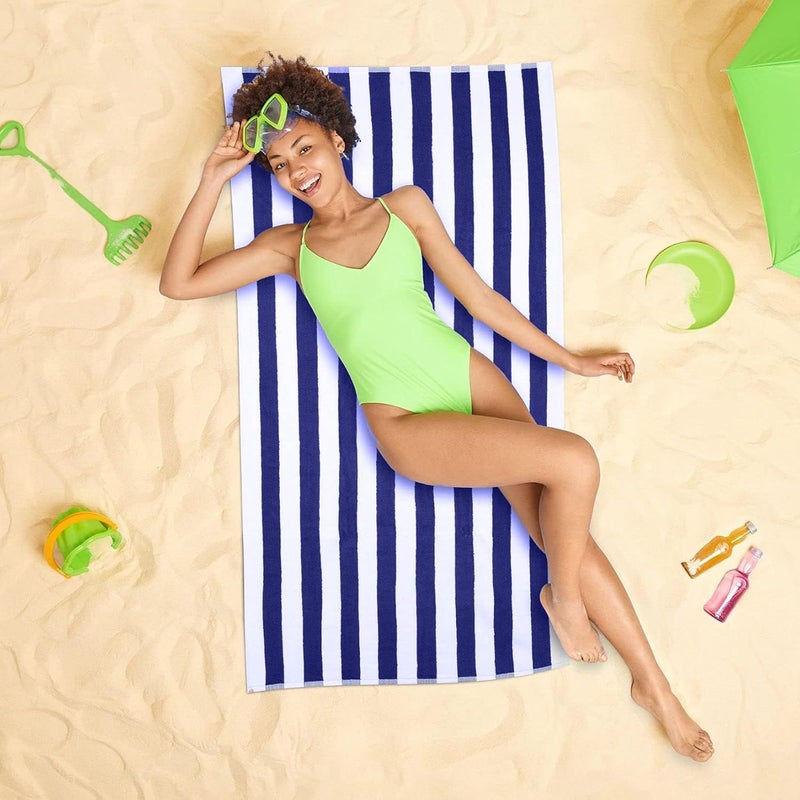 Home Studio Home Plus Studio 100 Cotton Towel Hotel PoolSwimmingBeachBath SheetGymBeach Towel Extra Large Size Bath Towel Pack of 1 Size 90 CM x 180 CM 36 in x 72 in Blue White Stripes - Image 3