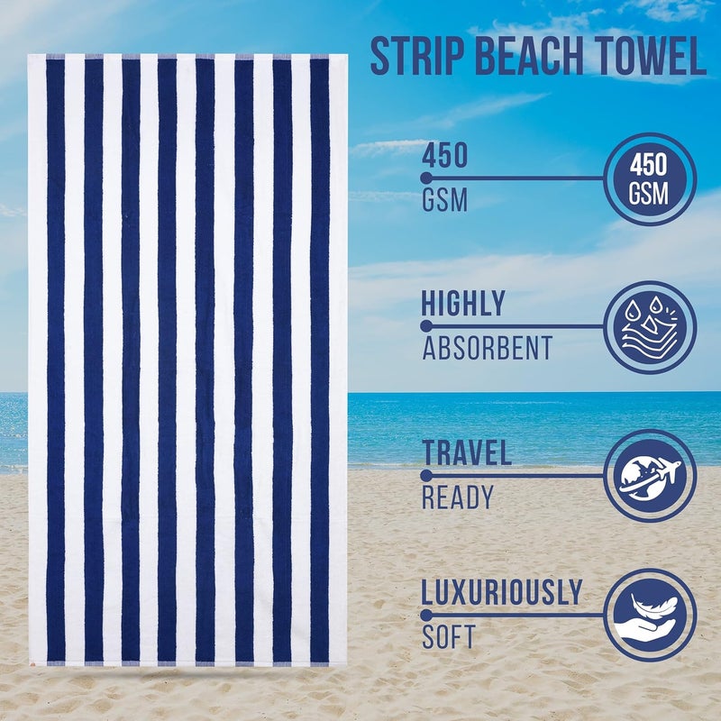 Home Studio Home Plus Studio 100 Cotton Towel Hotel PoolSwimmingBeachBath SheetGymBeach Towel Extra Large Size Bath Towel Pack of 1 Size 90 CM x 180 CM 36 in x 72 in Blue White Stripes - Image 2