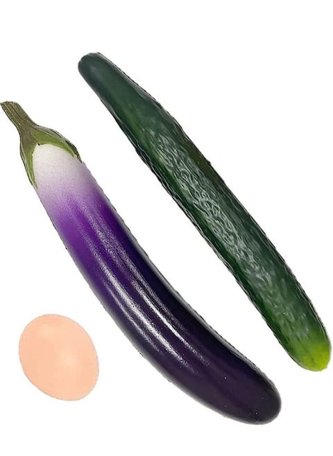 3 PCS Artificial Eggplant, Cucumber, Egg, 2 PCS Lifelike Soft PU Cucumber&Eggplant, 1 PCS Simulated Egg, Fake Food Vegetable for Decoration, Photography, Home, Office