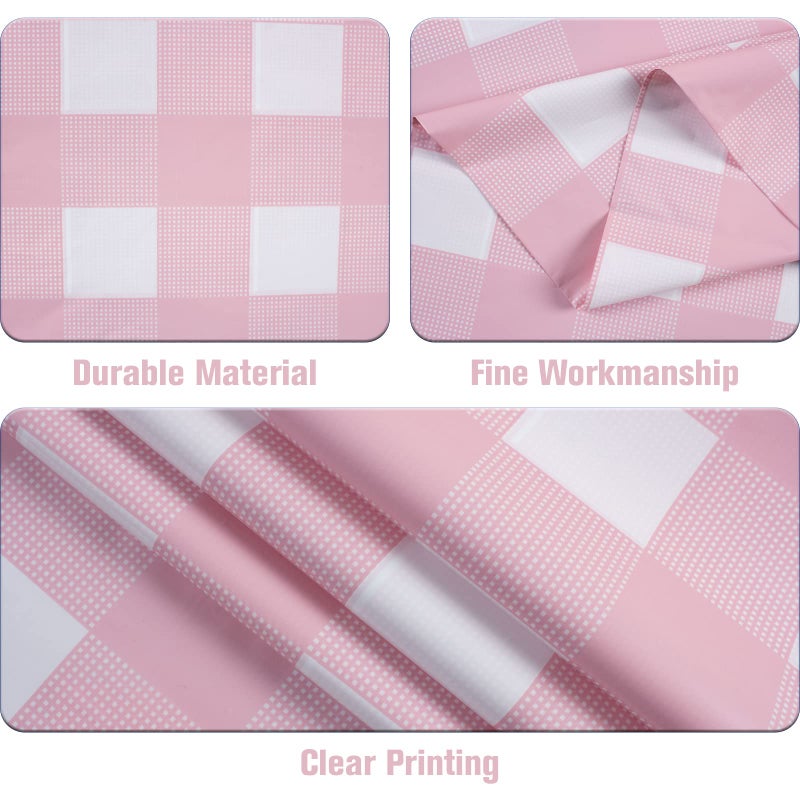 Kesfey 12 Packs Pink Gingham Tablecloth 54 x 108 Inches Pink and White Checkered Table Cloths Party Picnic Disposable Table Covers Splashproof Plastic Checkered Gingham Tablecover for Dinners Party - Image 3