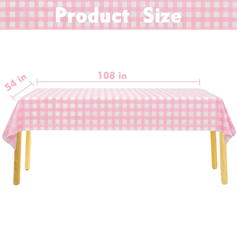 Kesfey 12 Packs Pink Gingham Tablecloth 54 x 108 Inches Pink and White Checkered Table Cloths Party Picnic Disposable Table Covers Splashproof Plastic Checkered Gingham Tablecover for Dinners Party - Image 2
