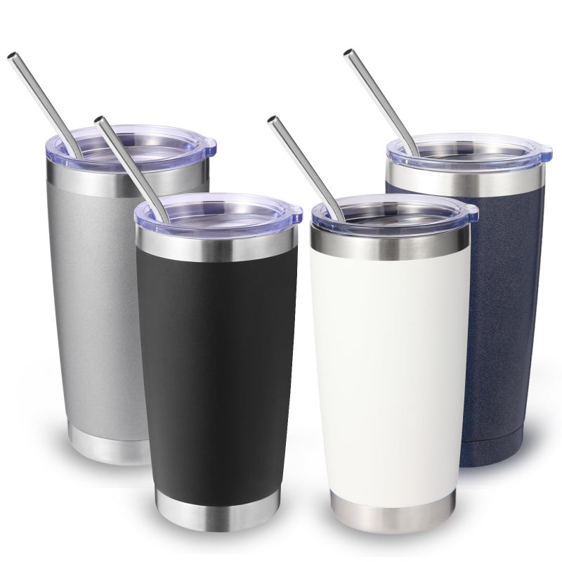 Volhoply 20oz Stainless Steel Tumbler with Lid and Straw Bulk 4 PackDouble Wall Insulated Travel Iced Coffee Mug Fits Cup HolderPowder Coated Cups for HotCold DrinksGifts for WomenMix4 Set - Image 2