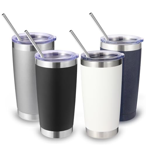 Volhoply 20oz Stainless Steel Tumbler with Lid and Straw Bulk 4 PackDouble Wall Insulated Travel Iced Coffee Mug Fits Cup HolderPowder Coated Cups for HotCold DrinksGifts for WomenMix4 Set - Image 1