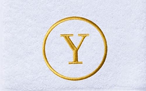 Mrunals Fashion Hand Towel with Alphabet Embroidery Pack of 2 Golden Embroidery 150 GSM Size 16 W X 27L inch Towel Color White Golden Embroidery Y - Image 2