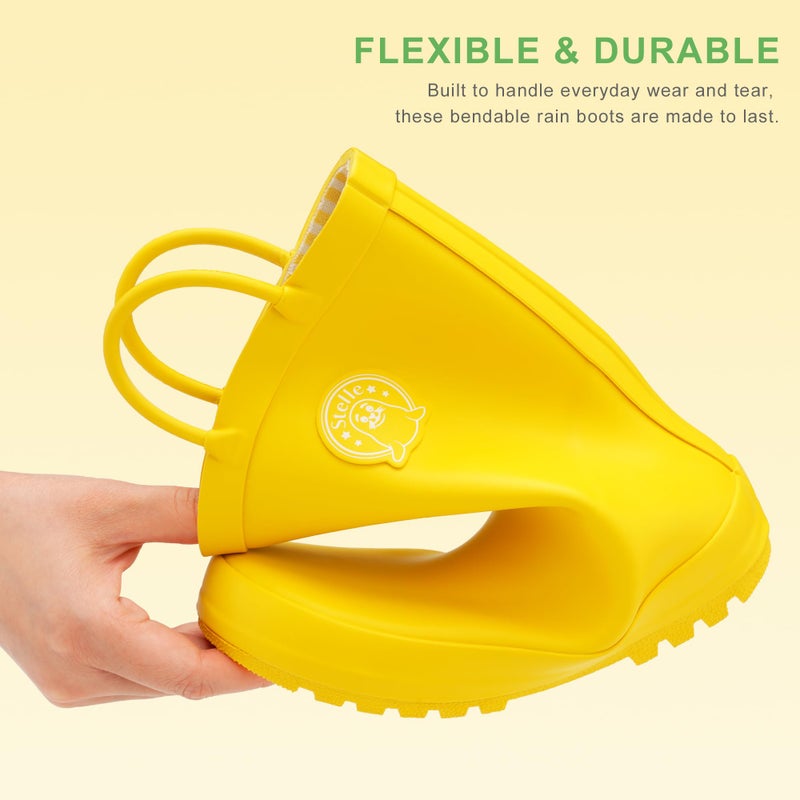 Stelle Kids Rain Boots for Boys Girls Waterproof Natural Rubber Toddler Rainboots Easy On Handles Non-Slip Sole(Yellow,10MT) - Image 4