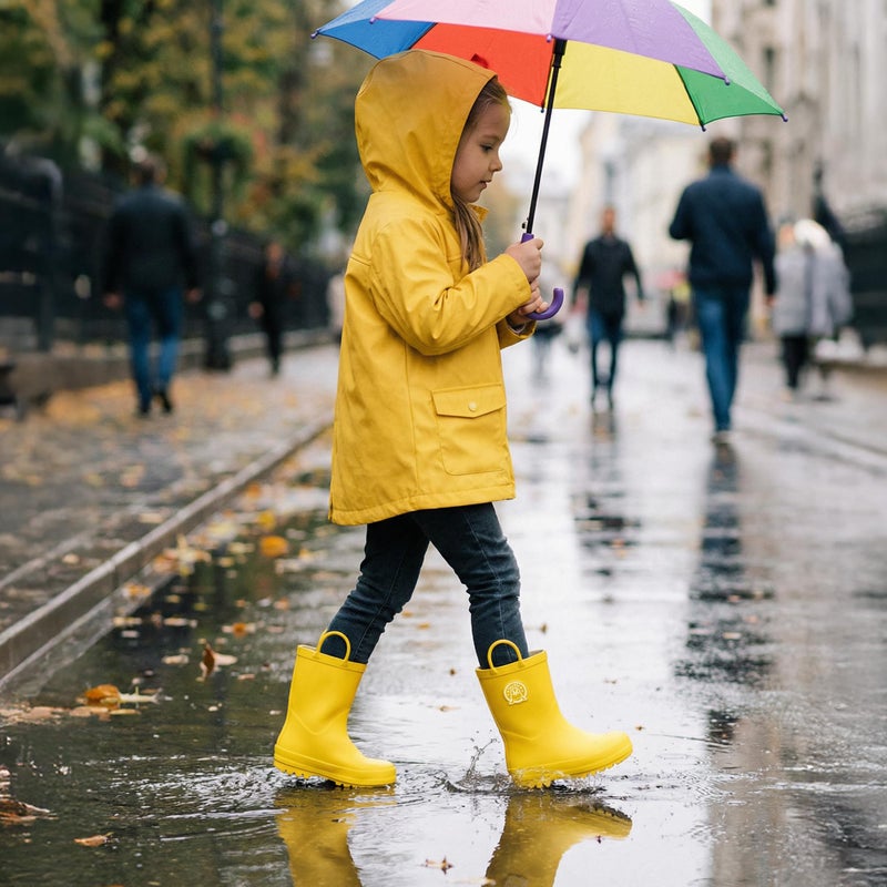 Stelle Kids Rain Boots for Boys Girls Waterproof Natural Rubber Toddler Rainboots Easy On Handles Non-Slip Sole(Yellow,10MT) - Image 2