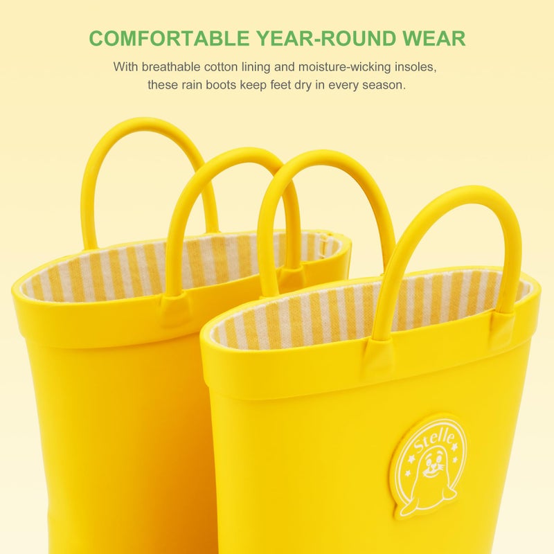 Stelle Kids Rain Boots for Boys Girls Waterproof Natural Rubber Toddler Rainboots Easy On Handles Non-Slip Sole(Yellow,10MT) - Image 5