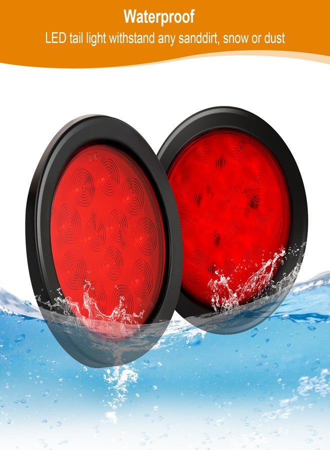 RUNHWEE 2Pcs 4" Round LED Trailer Light Kit - Red 12 LED Boat Marker, Brake, Stop Turn Side Utility Tail Light - Waterproof Hitch for Truck Trailer RV Boat - Image 3