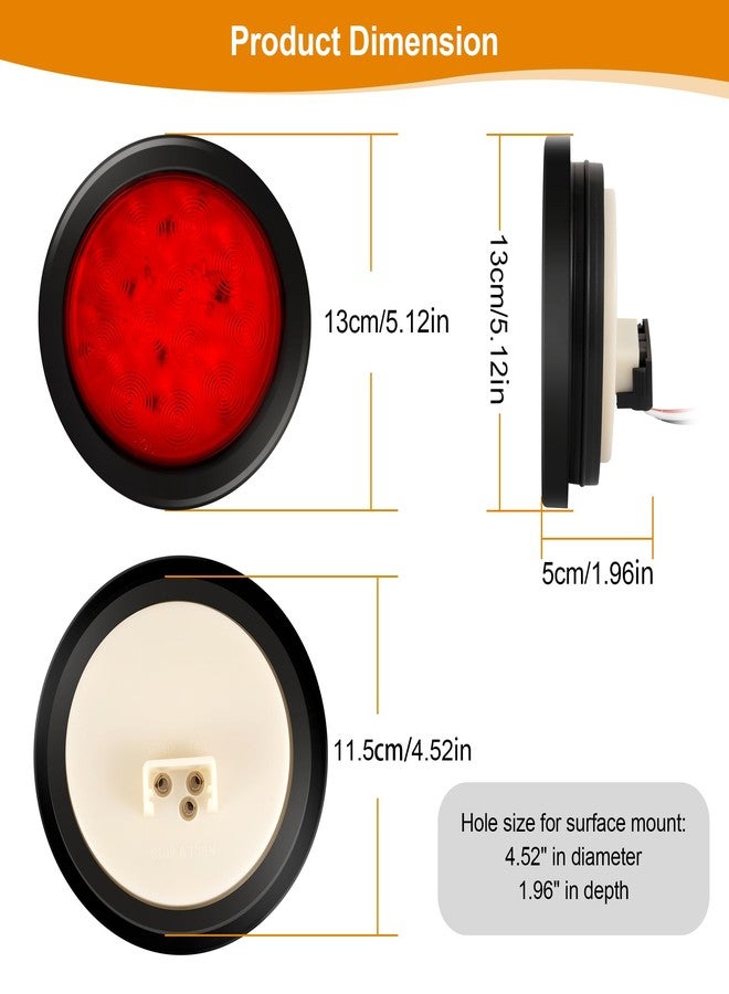 RUNHWEE 2Pcs 4" Round LED Trailer Light Kit - Red 12 LED Boat Marker, Brake, Stop Turn Side Utility Tail Light - Waterproof Hitch for Truck Trailer RV Boat - Image 4