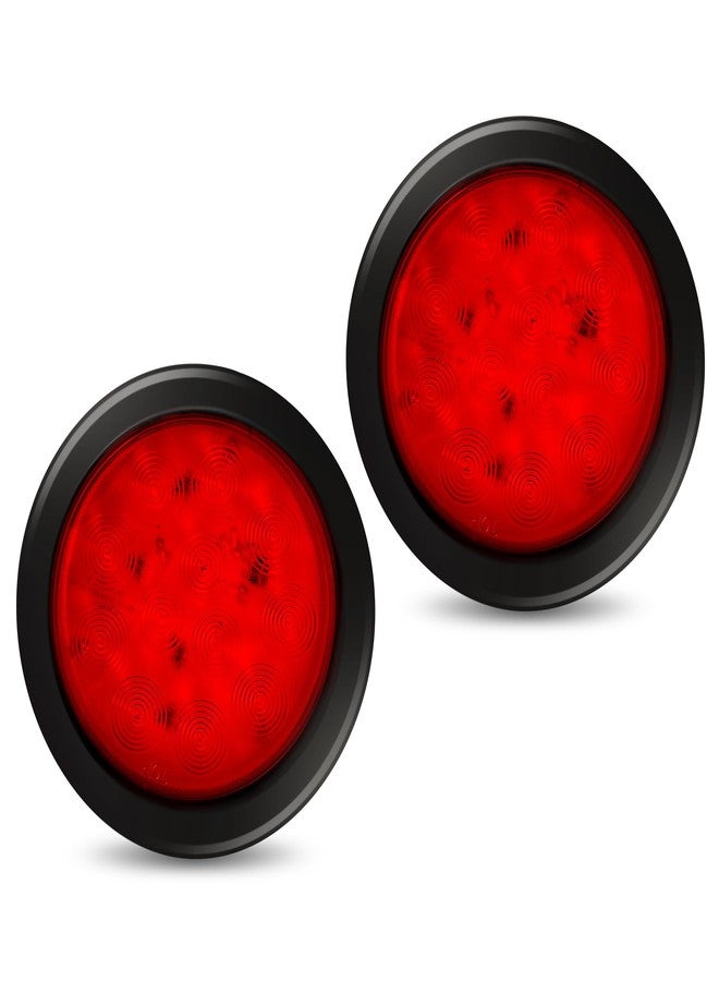 RUNHWEE 2Pcs 4" Round LED Trailer Light Kit - Red 12 LED Boat Marker, Brake, Stop Turn Side Utility Tail Light - Waterproof Hitch for Truck Trailer RV Boat - Image 1