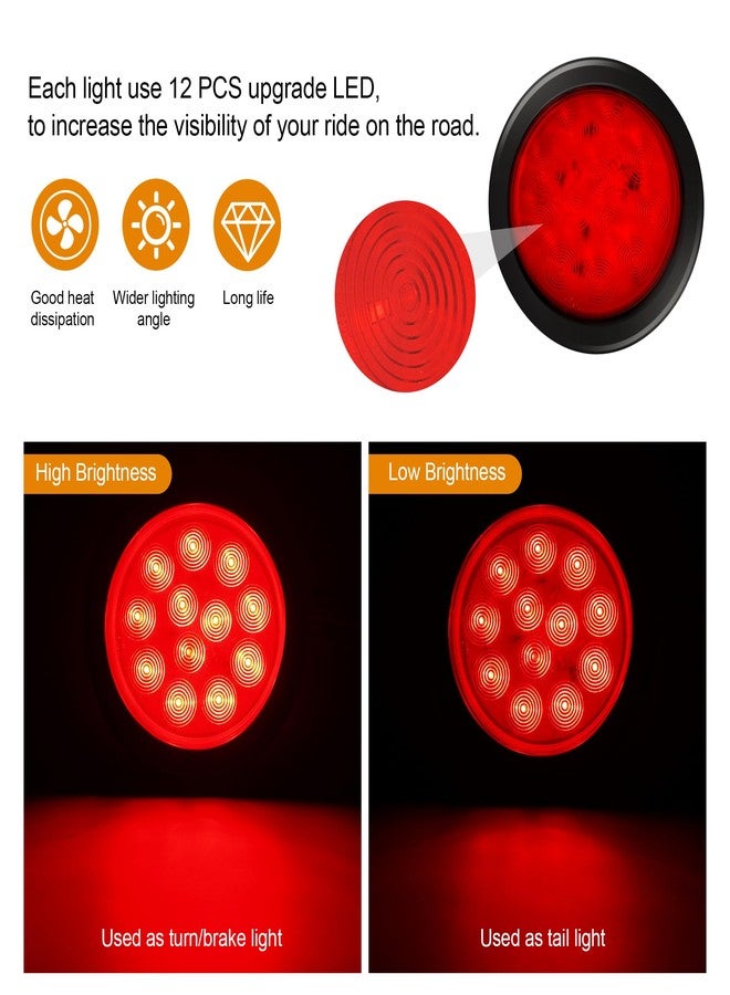 RUNHWEE 2Pcs 4" Round LED Trailer Light Kit - Red 12 LED Boat Marker, Brake, Stop Turn Side Utility Tail Light - Waterproof Hitch for Truck Trailer RV Boat - Image 2