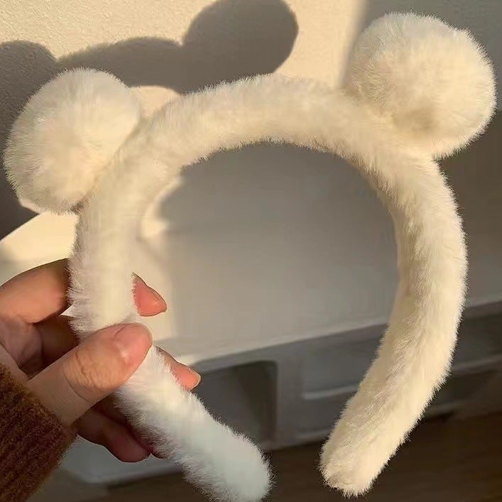 Generic Cute Little Frog Hair Band Womens Facial Mask Special Cartoon Korean Plush Hair Band Winter Hair Band Hairpin Bear Headband-White