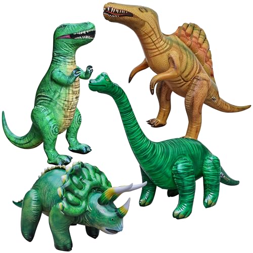 Jet Creations Inflatable Dinosaur 4Pack TRex 37 Brachiosaurus 28 Spinosaurus 31 Triceratops 20 Prehistoric Animals for Jurassic Decor Pool Fun Party Display Photo Props