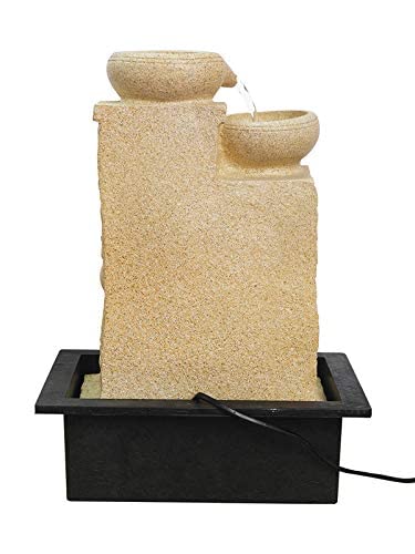 CHRONIKLE CHRONIKLE Polyresin Designer Cream Color Up to Down 5 Diya Steps Home Decor Table Top Indoor Water Fountain with Speed Controller Pump Yellow LED Light Size 40 x 295 x 22CM Weight 1865 Gram  - Image 3