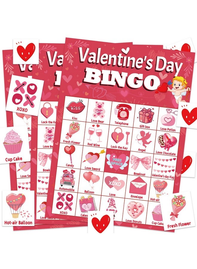 Leezead Valentine’s Day Bingo Game for Boys Girls Adults, 24 Players Valentine’s Day Bingo Cards Valentine’s Day Bingo Game Cards for School Classroom Family Games Valentine’s Day Party Supplies - Image 1