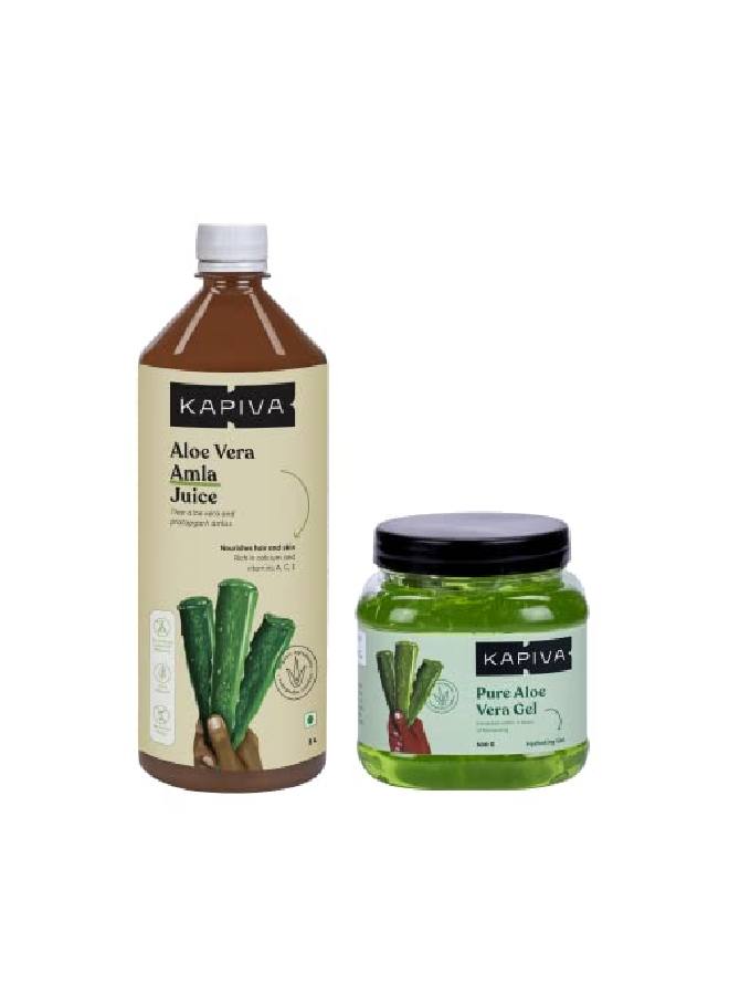 Kapiva Aloe Vera Amla Juice + Aloe Vera Gel | Skin Hair Care Combo  - Image 2