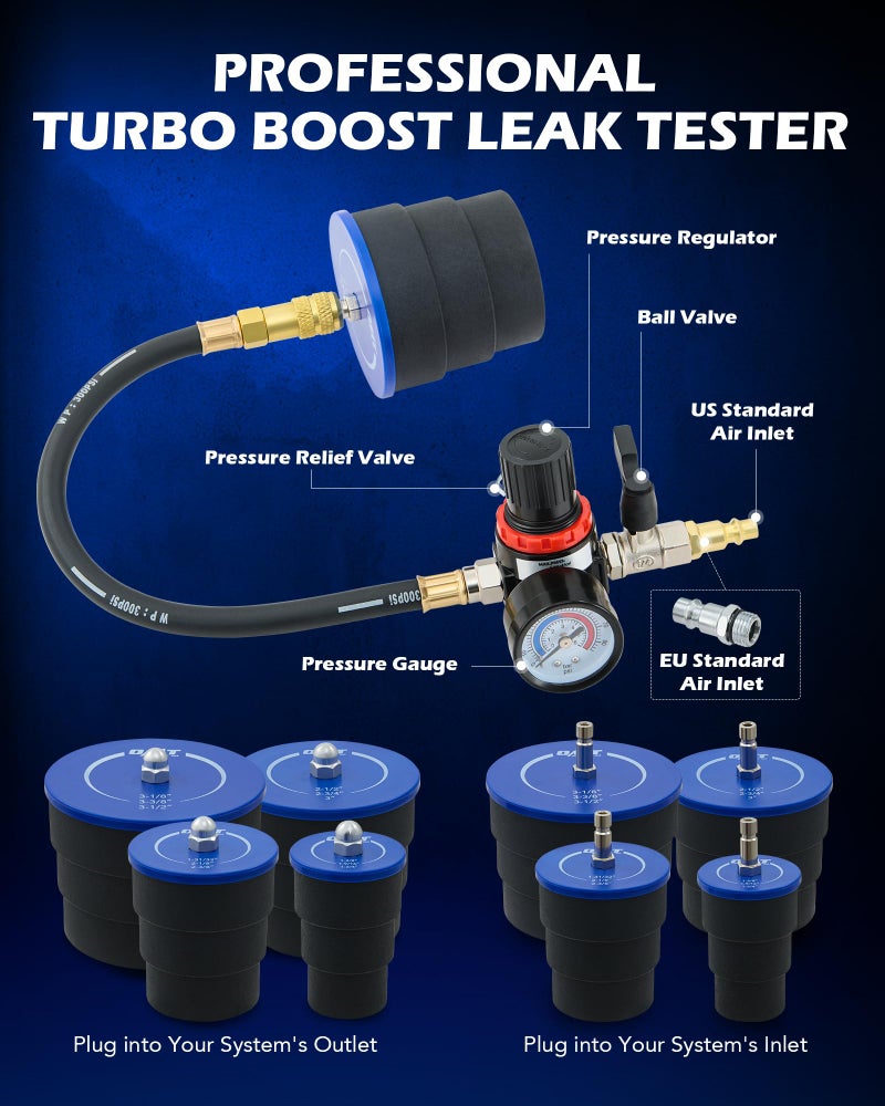 Orion Motor Tech Turbo System Leakage Tester Kit, 10pc Turbo Boost Leak Tester Set with 4 Pairs of Stepped Adapters 1-3/8" to 3-1/2", Turbo Pressure Leakage Tester for Cooling Emissions Exhaust Pipes - Image 3