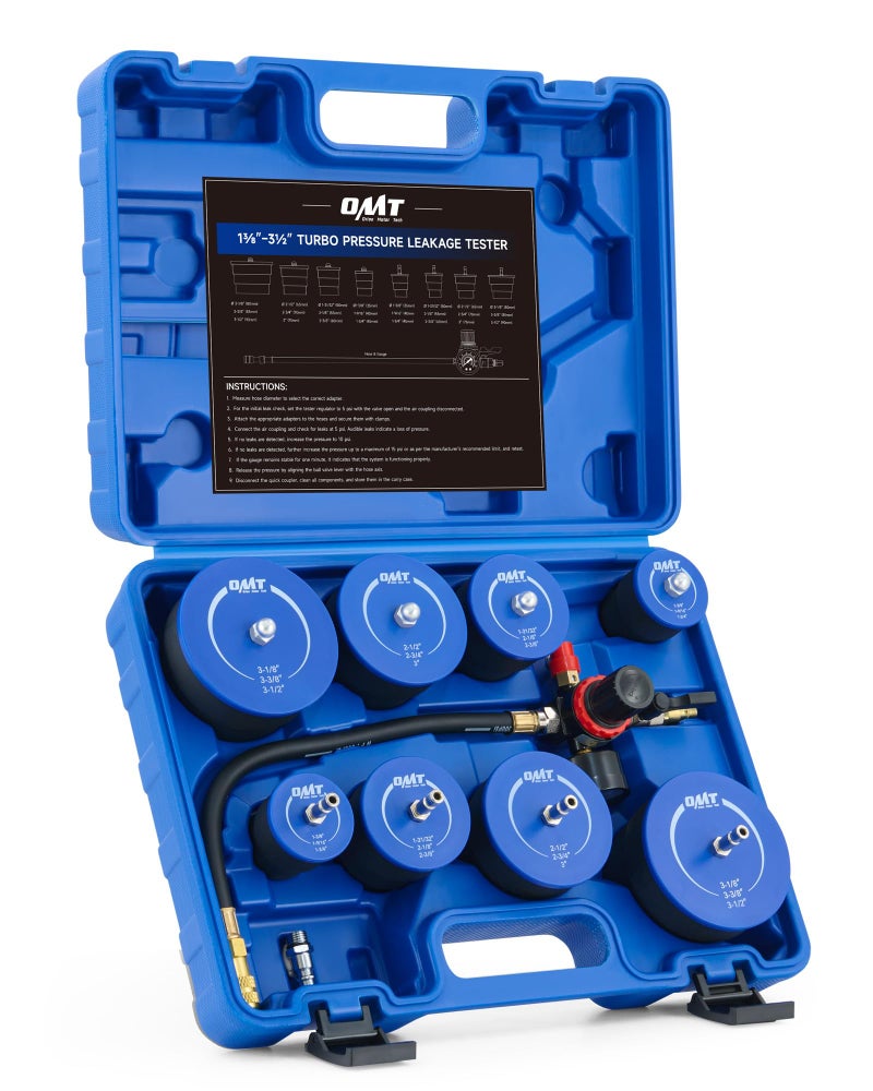 Orion Motor Tech Turbo System Leakage Tester Kit, 10pc Turbo Boost Leak Tester Set with 4 Pairs of Stepped Adapters 1-3/8" to 3-1/2", Turbo Pressure Leakage Tester for Cooling Emissions Exhaust Pipes - Image 1