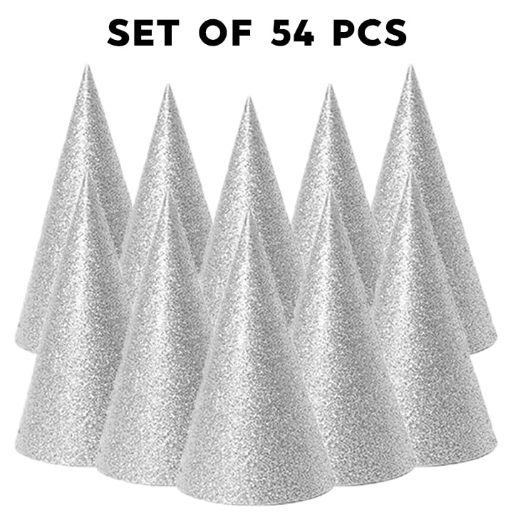 Festiko® Silver Glitter Cone Party Hats (54 Pcs), Theme Birthday Supplies, Return Gifts for Kids, Gift Accessories, Party Items, Paper Cone Party Hats/Cap, Party wearables - Image 2