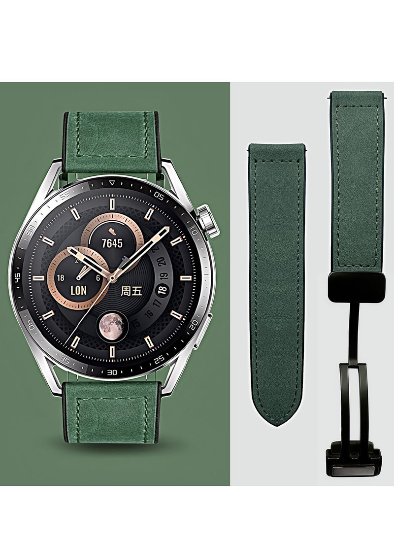 TDZDDYS TDZDDYS 22mm Leather Watch Strap with Magnetic Buckle Design, Compatible with Huawei GT3/4 46mm, GT3 Pro, Huawei Watch 3, GT2e, GT2 Pro, GT2 42/46mm, Samsung Galaxy Watch 3 45mm/Gear S3(Green)  - Image 1