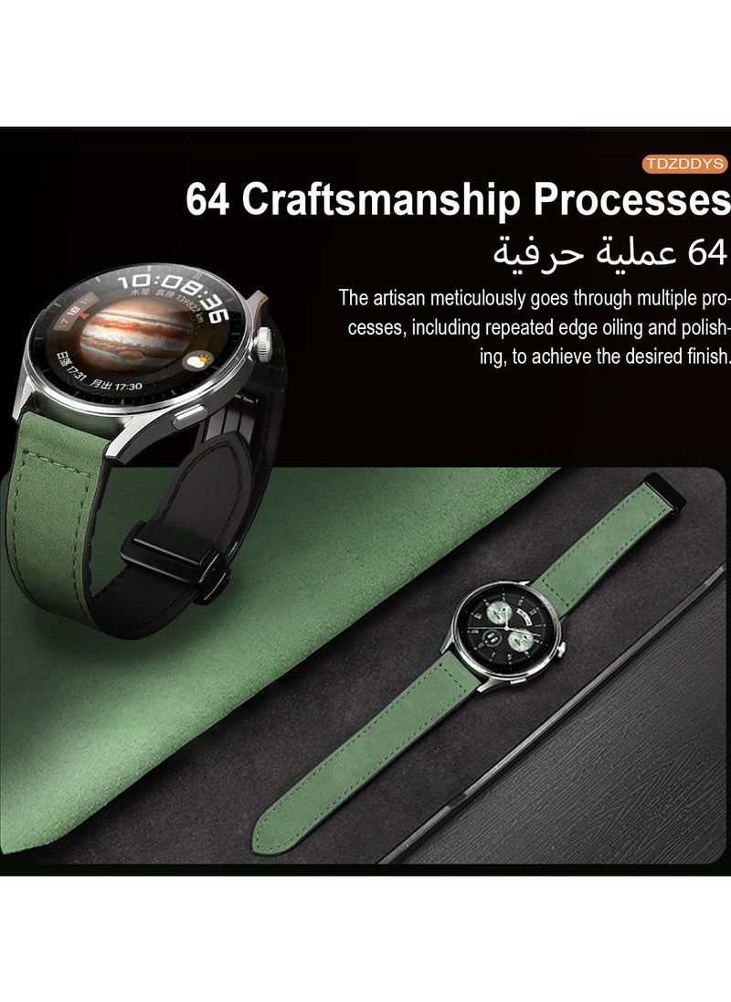 TDZDDYS TDZDDYS 22mm Leather Watch Strap with Magnetic Buckle Design, Compatible with Huawei GT3/4 46mm, GT3 Pro, Huawei Watch 3, GT2e, GT2 Pro, GT2 42/46mm, Samsung Galaxy Watch 3 45mm/Gear S3(Green)  - Image 3