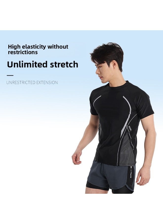 Loquat Men's Summer Quick-drying Sports Suit Men's Fitness Running Swimming Clothes Light Sports Outdoor Swimming Suit-Color:2385 Suit Gray Pants-  - Image 3