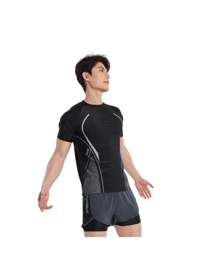 Loquat Men's Summer Quick-drying Sports Suit Men's Fitness Running Swimming Clothes Light Sports Outdoor Swimming Suit-Color:2385 Suit Gray Pants-  - Image 1