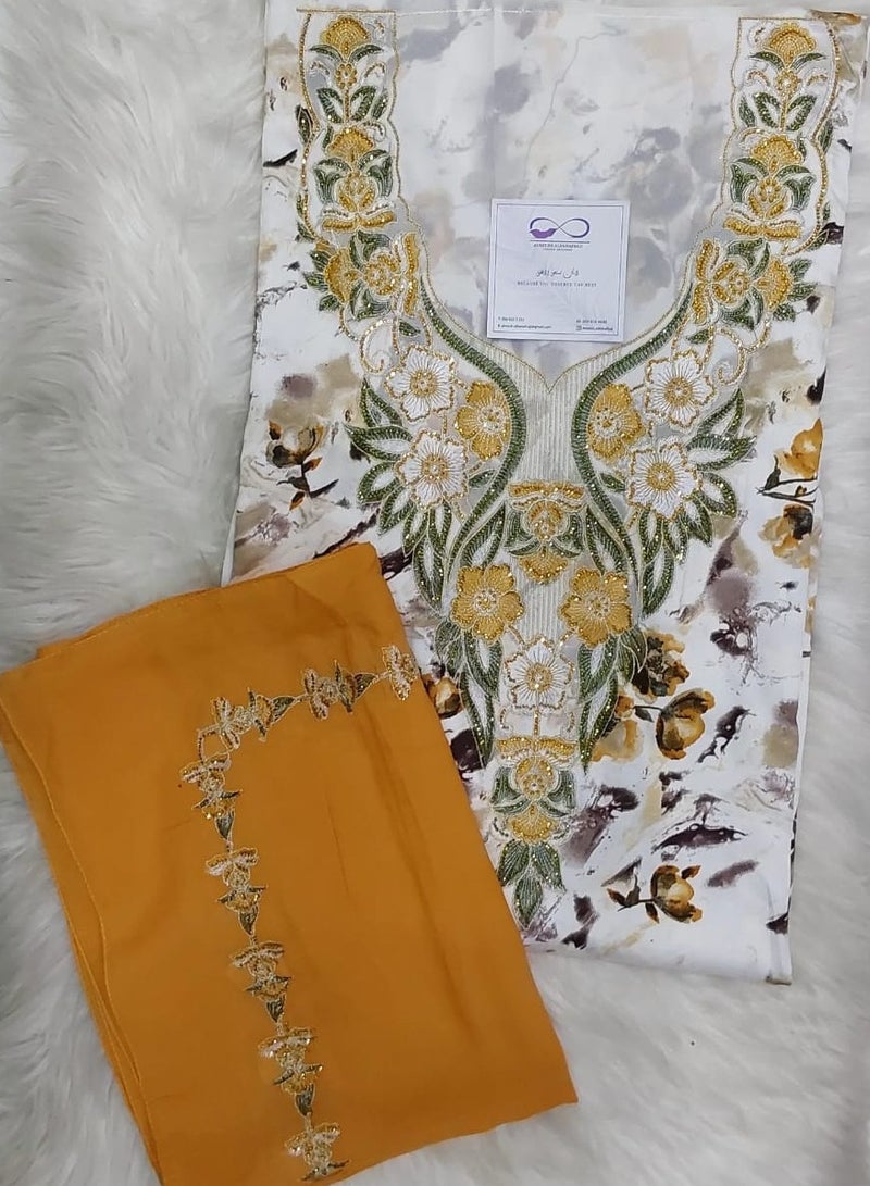 الريش البنفسجي  تطريز مخاوير خليجية  جلابية مطرزة من غير خياطة - Image 1