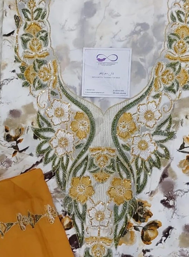 الريش البنفسجي  تطريز مخاوير خليجية  جلابية مطرزة من غير خياطة - Image 2