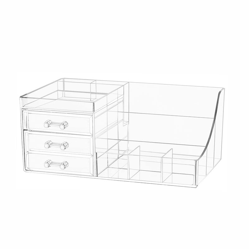 Cq acrylic 1 Pack Clear Make Up Organizer CountertopStackable 3 Drawers Makeup StorageCute Vanity Organizers for Dresser Hair ClipJewelryBeauty Product Desk and Bathroom Organizers and Storage