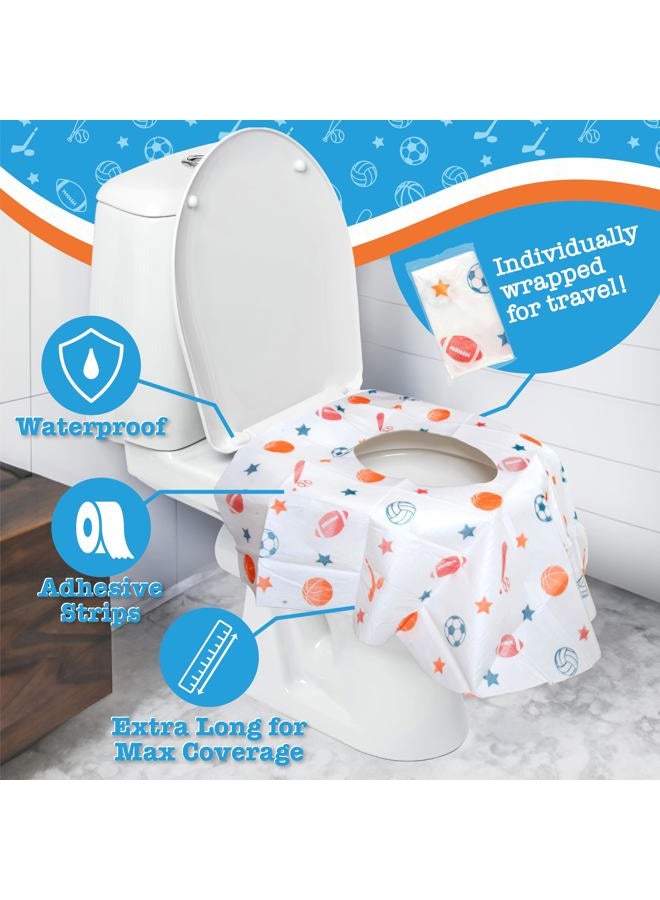 Potty Shields أغطية مقاعد المرحاض القابلة للاستخدام لمرة واحدة (6 عبوات، رياضية) - غطاء مرحاض XL مقاوم للماء للأطفال، والكبار - محمول ومغلف بشكل فردي للسفر، وتدريب الأطفال على استخدام المرحاض، والحمامات العامة - Image 4