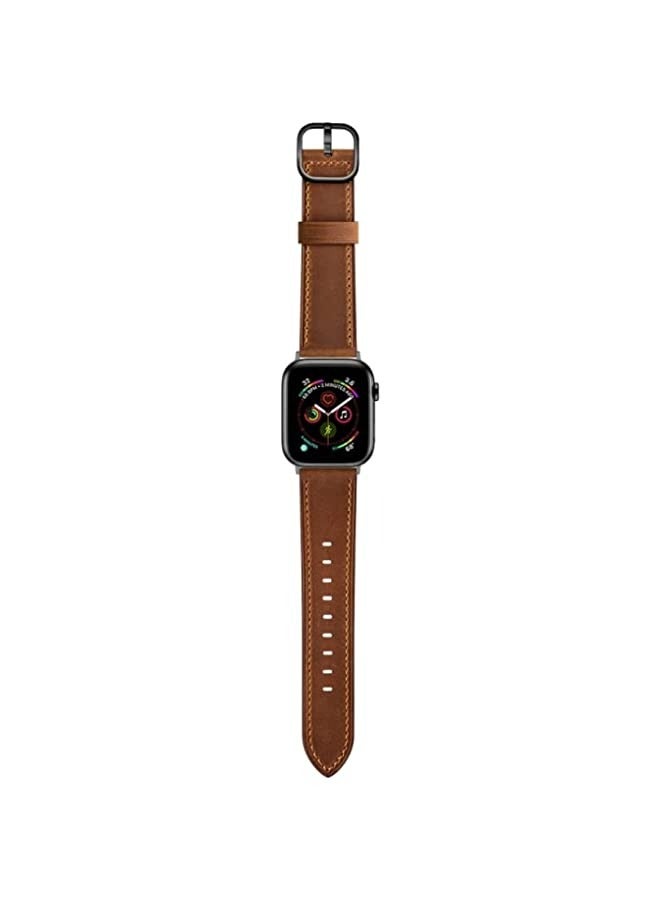 Band Leather Watch Band For Apple Watch Ultra 49mm | Series 8 | 7 45mm | SE 2 | 6 | SE | 5 | 4 44mm | 3 | 2 | 1 42mm Red Brown - Image 4