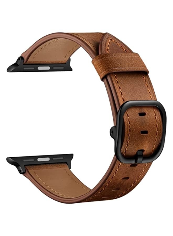 Band Leather Watch Band For Apple Watch Ultra 49mm | Series 8 | 7 45mm | SE 2 | 6 | SE | 5 | 4 44mm | 3 | 2 | 1 42mm Red Brown - Image 1