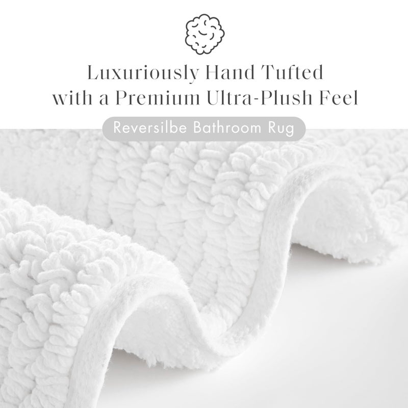 Madison Park Splendor Reversible 100% Cotton Tufted Bathroom Rug-3000 GSM Hotel Quality Luxurious Plush Medium Pile Bath Mat Absorbent, Quick Dry, Shower Room DÃ©cor, 21x34, White - Image 2