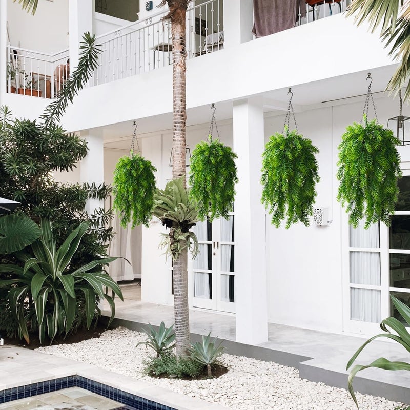 ZFProcess Artificial Hanging Plants in Conical Basket 5 Branches Faux Eucalyptus Leaf Greenery. Flowerpot Hanging Plant Outdoor UV Resistant Plastic Plants(Pine Needles) - Image 5