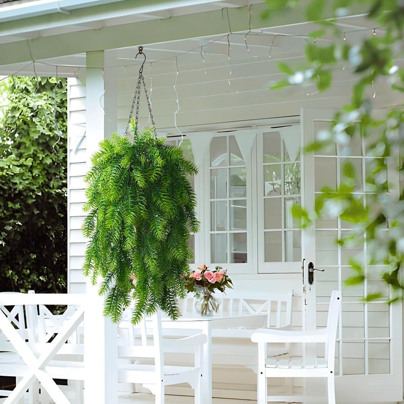ZFProcess Artificial Hanging Plants in Conical Basket 5 Branches Faux Eucalyptus Leaf Greenery. Flowerpot Hanging Plant Outdoor UV Resistant Plastic Plants(Pine Needles) - Image 3